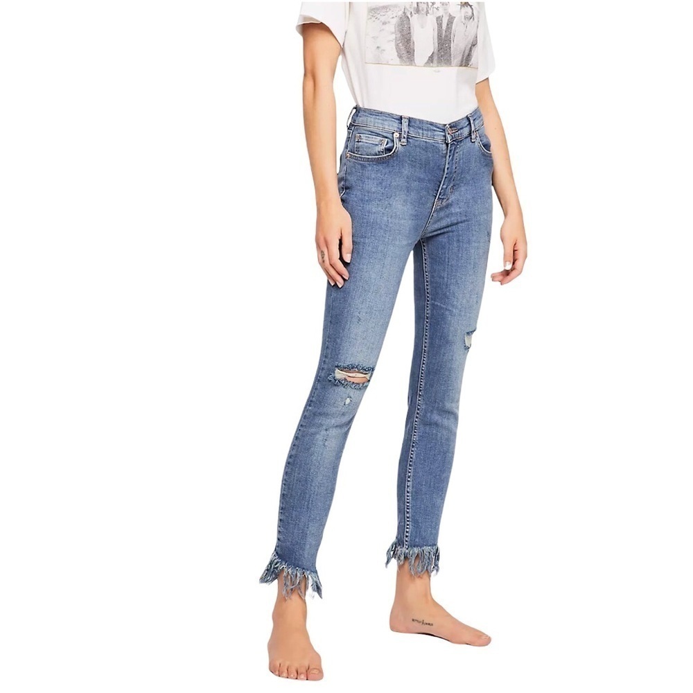 Free People Great Heights Frayed Skinny Jeans Size 24 OB661483 Raw Hem